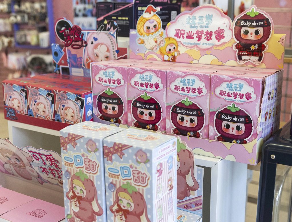 The selection of K-pop mystery boxes that are left at The K-POP Empire on Thursday, April 17, 2025, in Lynnwood, Washington. (Olivia Vanni / The Herald)