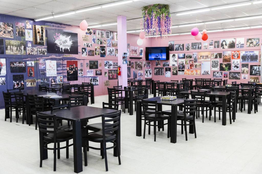 Inside a large gathering space at The K-POP Empire store on Thursday, April 17, 2025, in Lynnwood, Washington. (Olivia Vanni / The Herald)
