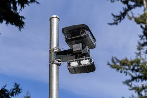 A newly installed traffic camera along 100th Avenue West on Monday, April 14, 2025 in Edmonds, Washington. (Olivia Vanni / The Herald)