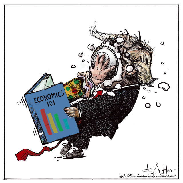 THis is an editorial cartoon by Michael de Adder . Michael de Adder was born in Moncton, New Brunswick. He studied art at Mount Allison University where he received a Bachelor of Fine Arts in drawing and painting. He began his career working for The Coast, a Halifax-based alternative weekly, drawing a popular comic strip called Walterworld which lampooned the then-current mayor of Halifax, Walter Fitzgerald. This led to freelance jobs at The Chronicle-Herald and The Hill Times in Ottawa, Ontario.

 

After freelancing for a few years, de Adder landed his first full time cartooning job at the Halifax Daily News. After the Daily News folded in 2008, he became the full-time freelance cartoonist at New Brunswick Publishing. He was let go for political views expressed through his work including a cartoon depicting U.S. President Donald Trump’s border policies. He now freelances for the Halifax Chronicle Herald, the Toronto Star, Ottawa Hill Times and Counterpoint in the USA. He has over a million readers per day and is considered the most read cartoonist in Canada.

 

Michael de Adder has won numerous awards for his work, including seven Atlantic Journalism Awards plus a Gold Innovation Award for news animation in 2008. He won the Association of Editorial Cartoonists' 2002 Golden Spike Award for best editorial cartoon spiked by an editor and the Association of Canadian Cartoonists 2014 Townsend Award. The National Cartoonists Society for the Reuben Award has shortlisted him in the Editorial Cartooning category. He is a past president of the Association of Canadian Editorial Cartoonists and spent 10 years on the board of the Cartoonists Rights Network.