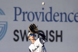 Glacier Peak’s JW Grose makes a catch in the outfield during the 4A district game against Bothell at Funko Field on Thursday, May 9, 2024 in Everett, Washington. (Olivia Vanni / The Herald)