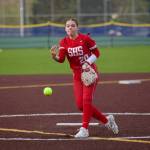 Stanwood sophomore Addi Anderson delivers a pitch during the Spartans 11-1 win against Everett at Lincoln Field in Everett, Washington on April 21, 2025. (Joe Pohoryles / The Herald)