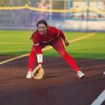 Stanwood senior Reagan Ryan lowers her glove to field a ground ball at first base during the Spartans 11-1 win against Everett at Lincoln Field in Everett, Washington on April 21, 2025. (Joe Pohoryles / The Herald)