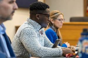 Lynnwood councilor Joshua Binda speaks during a Lynnwood City Council meeting on Wednesday, Nov. 20, 2024. (Olivia Vanni / The Herald)