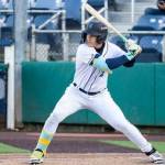 Everetts Luis Suisbell bats against the Vancouver Canadians at Funko Field on Tuesday, April 22, 2025. (Photo courtesy of Shari Sommerfield / Everett AquaSox)