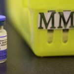 FILE - This Feb. 6, 2015, file photo, shows a measles, mumps and rubella vaccine on a countertop at a pediatrics clinic in Greenbrae, Calif. Washington state lawmakers voted Tuesday, April 23, 2019 to remove parents' ability to claim a personal or philosophical exemption from vaccinating their children for measles, although medical and religious exemptions will remain. (AP Photo/Eric Risberg, File)
