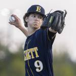 Everetts Lincoln Stewart shows a pitch during the game against Monroe on Wednesday, April 23, 2025 in Monroe, Washington. (Olivia Vanni / The Herald)