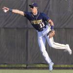 Everetts Andreas Gutierrez reaches out to catch the ball off a bounce in the outfield during the game against Monroe on Wednesday, April 23, 2025 in Monroe, Washington. (Olivia Vanni / The Herald)