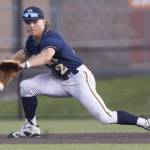 Everetts Mac Larsen fields the ball during the game against Monroe on Wednesday, April 23, 2025 in Monroe, Washington. (Olivia Vanni / The Herald)