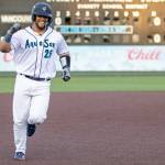 Freuddy Batista circles the bases after hitting a home run against the Vancouver Canadians at Funko Field on April 23, 2025. (Photo courtesy of Shari Sommerfeld / Everett AquaSox)