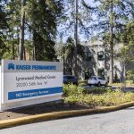 The Kaiser Permanente Lynnwood Medical Center building on Friday, April 25, 2025 in Lynnwood, Washington. (Olivia Vanni / The Herald)