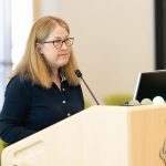 Anna Marie Laurence speaks to the Everett Public Schools Board of Directors on Thursday, May 1, 2025 in Everett, Washington. (Will Geschke / The Herald)