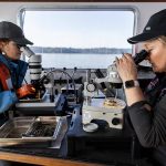 Danny Burgess, left, and Sandy Weakland, right, carefully pull out benthic organisms from sediment samples on Thursday, May 1, 2025 in Everett, Washington. (Olivia Vanni / The Herald)
