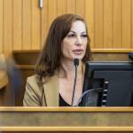 Everett Police Detective Susan Logothetti testifies during the trial for Christian Sayre at the Snohomish County Courthouse on Monday, May 5, 2025 in Everett, Washington. (Olivia Vanni / The Herald)