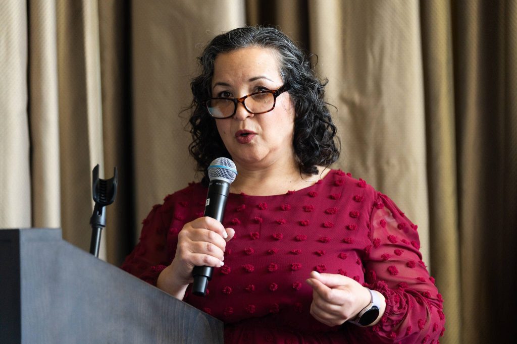 Snohomish Mayor Linda Redmon delivers her State of the City address on Saturday in Snohomish. (Will Geschke / The Herald)