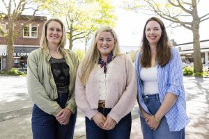 Edmonds Activated Facebook group creators Kelly Haller, left to right, Cristina Teodoru and Chelsea Rudd on Monday, May 5, 2025 in Edmonds, Washington. (Olivia Vanni / The Herald)
