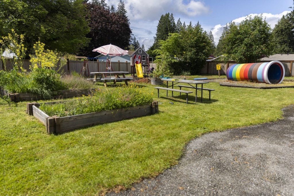 The outdoor space at the Madison Family Shelter on Monday, May 19, 2025 in Everett, Washington. (Olivia Vanni / The Herald)
