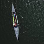 Kyle Parker paddles his canoe along the Snohomish River on Thursday, May 8, 2025 in Everett, Washington. (Olivia Vanni / The Herald)