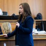 Snohomish County prosecutor Kara Van Slyck delivers closing statement during the trial of Christian Sayre at the Snohomish County Courthouse on Thursday, May 8, 2025 in Everett, Washington. (Olivia Vanni / The Herald)