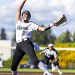 Jacksons Allie Thomsen pitches during the game on Monday, May 12, 2025 in Everett, Washington. (Olivia Vanni / The Herald)