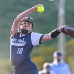 Glacier Peak’s Emma Hirshorn throws a pitch during the game against Issaquah on Monday, May 12, 2025 in Everett, Washington. (Olivia Vanni / The Herald)