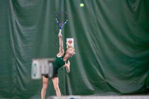 Jackson's Gracie Schouten warms up before a District 1 4A playoff match on May 14, 2025 at Mill Creek Tennis Club. (Qasim Ali / The Herald)