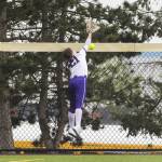 The ball flies past the outstretched glove of Edmonds-Woodways Catie Ingalls in the outfield during the 3A District 1 consolation game against Snohomish on Thursday, May 15, 2025 in Snohomish, Washington. (Olivia Vanni / The Herald)