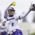 Edmonds-Woodways Helena Marsh throws a pitch during the 3A District 1 consolation game against Snohomish on Thursday, May 15, 2025 in Snohomish, Washington. (Olivia Vanni / The Herald)