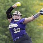 Lake Stevens Mara Sivley throws a pitch during the 4A District 1 game against Jackson on Friday, May 16, 2025 in Everett, Washington. (Olivia Vanni / The Herald)
