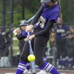 Lake Stevens Reese Breckenridge gets hit during the 4A District 1 game against Jackson on Friday, May 16, 2025 in Everett, Washington. (Olivia Vanni / The Herald)