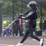 Jacksons Reese Westman gets a hit during the 4A District 1 game against Lake Stevens on Friday, May 16, 2025 in Everett, Washington. (Olivia Vanni / The Herald)