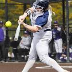 Glacier Peaks Bri Titus gets a hit during the 4A District 1 consolation game against North Creek on Friday, May 16, 2025 in Everett, Washington. (Olivia Vanni / The Herald)