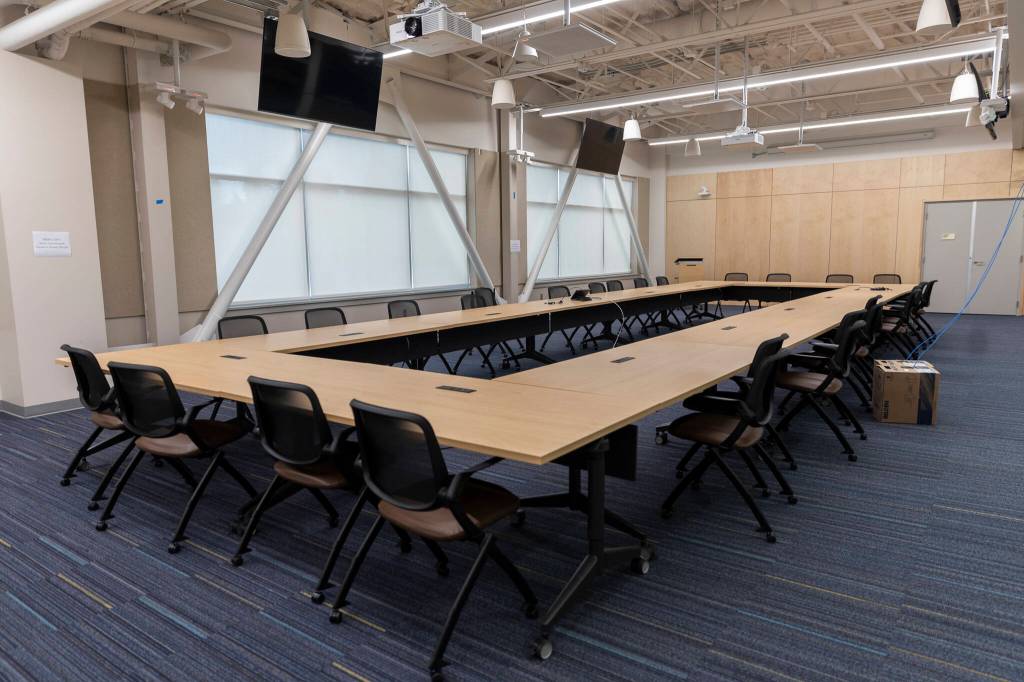 The board room inside the A building of the new Snohomish County 911 building on Tuesday, May 20, 2025 in Everett, Washington. (Olivia Vanni / The Herald)
