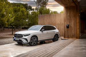 The 2025 Mercedes-Benz GLC 350e plug-in hybrid compact luxury SUV, shown here in the European version (Provided by Mercedes-Benz).