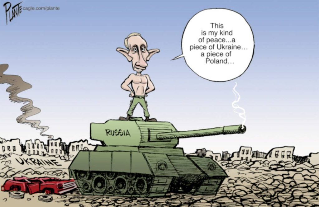 Putin stands on a tank for his kind of peace, Ukraine, Poland, Romania, Latvia, Belarus, Austria, Russia, Mother Russia, Europe, NATO, EU, war