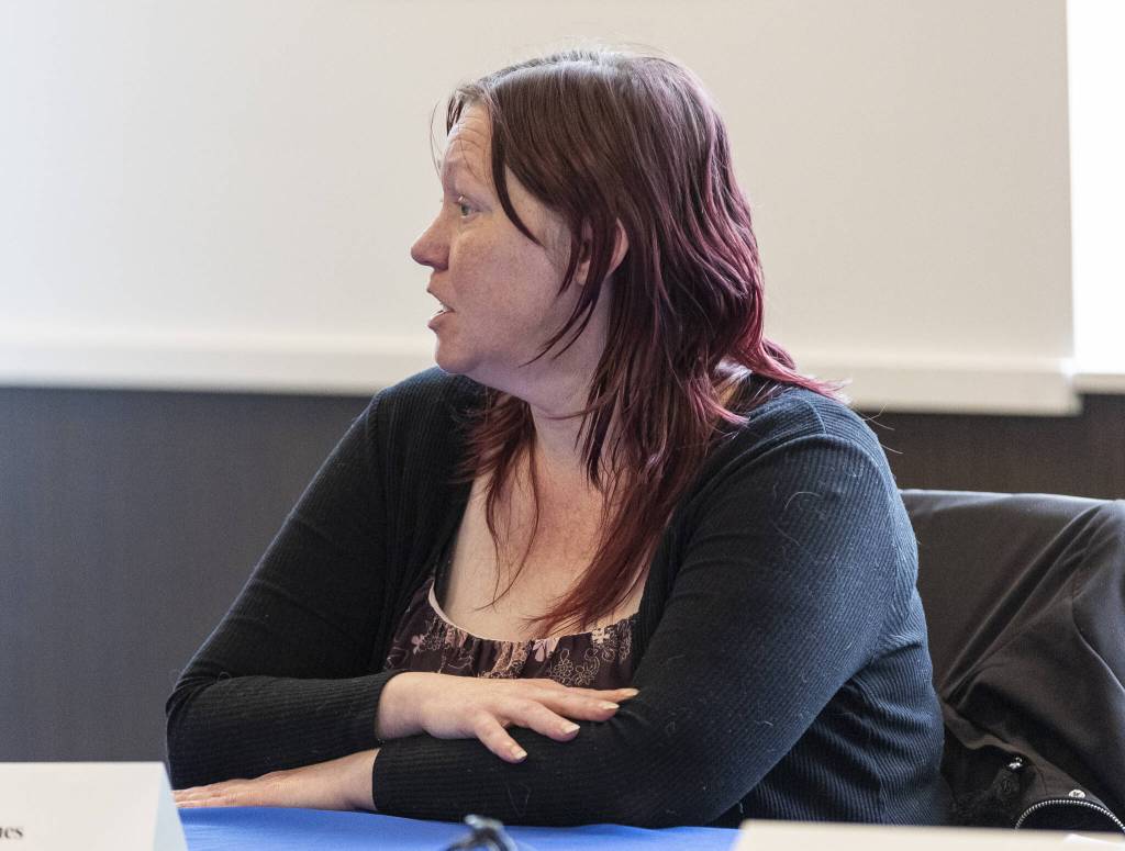 Housing Hope resident Theresa Jones speaks about how Housing Hope and homelessness assistance funding has positively impacted her life on Thursday, May 29, 2025 in Everett, Washington. (Olivia Vanni / The Herald)