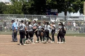 The Jackson High School softball team celebrates after defeating Skyline in the first round of the Class 4A state tournament at Columbia Playfields in Richland, Wash. on Friday, May 23, 2025. (Photo courtesy of Kyle Peacocke / Jackson H.S. Athletics)
