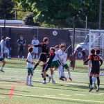 Monroes Tony Granados heads the ball toward the goal during a 3A State second-round game against Edmonds-Woodway on May 23, 2025 at Mercer Island High School. (Qasim Ali / The Herald)