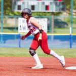 Snohomish freshman Amelie Lopez takes a lead off second base during the Panthers 3-2 loss to Liberty in the 3A State Softball semifinals in Lacey, Washington on May 24, 2025. (Joe Pohoryles / The Herald)