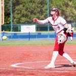 Snohomish junior Abby Edwards delivers a pitch during the Panthers' 3-2 loss to Liberty in the 3A State Softball semifinals in Lacey, Washington on May 24, 2025. (Joe Pohoryles / The Herald)