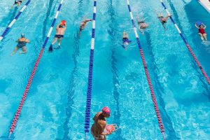 People swim in the Yost Pool during Open Fitness and Lap Swim on Tuesday, May 27, 2025 in Edmonds, Washington. (Olivia Vanni / The Herald)