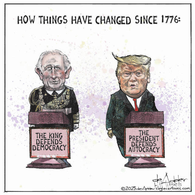 THis is an editorial cartoon by Michael de Adder . Michael de Adder was born in Moncton, New Brunswick. He studied art at Mount Allison University where he received a Bachelor of Fine Arts in drawing and painting. He began his career working for The Coast, a Halifax-based alternative weekly, drawing a popular comic strip called Walterworld which lampooned the then-current mayor of Halifax, Walter Fitzgerald. This led to freelance jobs at The Chronicle-Herald and The Hill Times in Ottawa, Ontario.

 

After freelancing for a few years, de Adder landed his first full time cartooning job at the Halifax Daily News. After the Daily News folded in 2008, he became the full-time freelance cartoonist at New Brunswick Publishing. He was let go for political views expressed through his work including a cartoon depicting U.S. President Donald Trump’s border policies. He now freelances for the Halifax Chronicle Herald, the Toronto Star, Ottawa Hill Times and Counterpoint in the USA. He has over a million readers per day and is considered the most read cartoonist in Canada.

 

Michael de Adder has won numerous awards for his work, including seven Atlantic Journalism Awards plus a Gold Innovation Award for news animation in 2008. He won the Association of Editorial Cartoonists' 2002 Golden Spike Award for best editorial cartoon spiked by an editor and the Association of Canadian Cartoonists 2014 Townsend Award. The National Cartoonists Society for the Reuben Award has shortlisted him in the Editorial Cartooning category. He is a past president of the Association of Canadian Editorial Cartoonists and spent 10 years on the board of the Cartoonists Rights Network.