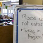 A sign asks people not to enter a classroom that is currently being packed-up before the closing of Liberty Elementary on Thursday, May 29, 2025 in Marysville, Washington. (Olivia Vanni / The Herald)