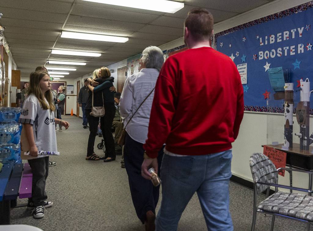 People explore the halls of Liberty Elementary on Thursday, May 29, 2025 in Marysville, Washington. (Olivia Vanni / The Herald)