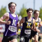 Kamiaks Miller Warme runs past the finish line after getting third place in the 4A Boys 110 Hurdles final on Friday, May 30, 2025 in Tacoma, Washington. (Olivia Vanni / The Herald)