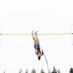 Shorewoods Ava Enriquez maneuvers over the bar in the 3A girls pole vault final on Saturday, May 31, 2025 in Tacoma, Washington. (Olivia Vanni / The Herald)