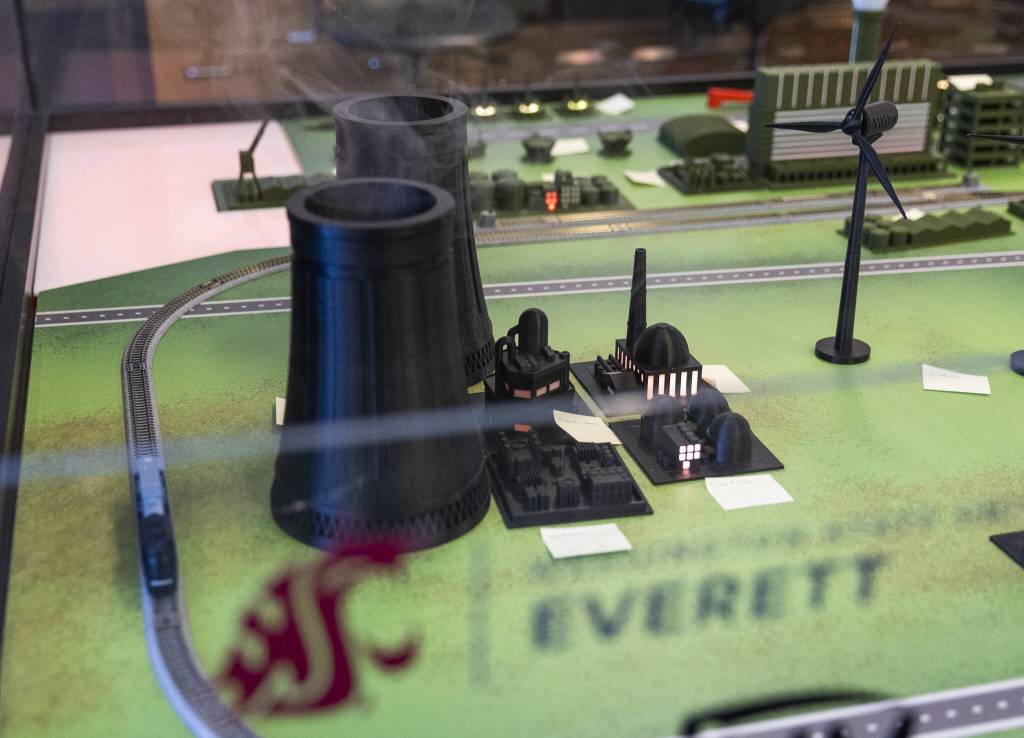 3D printed parts of WSU Everetts cybersecurity board on Wednesday, May 28, 2025 in Everett, Washington. (Olivia Vanni / The Herald)