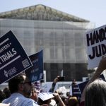 Demonstrators gather as part of the National Law Day of Action outside the Supreme Court in Washington, May 1, 2025. (Tierney L. Cross/The New York Times)