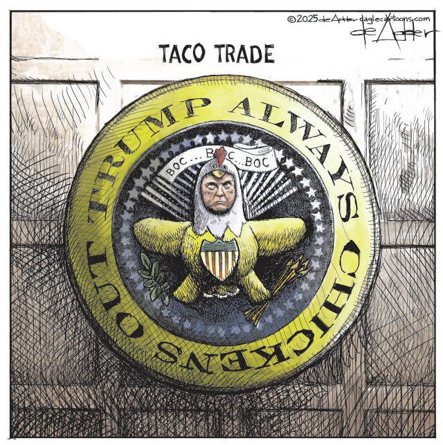 THis is an editorial cartoon by Michael de Adder . Michael de Adder was born in Moncton, New Brunswick. He studied art at Mount Allison University where he received a Bachelor of Fine Arts in drawing and painting. He began his career working for The Coast, a Halifax-based alternative weekly, drawing a popular comic strip called Walterworld which lampooned the then-current mayor of Halifax, Walter Fitzgerald. This led to freelance jobs at The Chronicle-Herald and The Hill Times in Ottawa, Ontario.

 

After freelancing for a few years, de Adder landed his first full time cartooning job at the Halifax Daily News. After the Daily News folded in 2008, he became the full-time freelance cartoonist at New Brunswick Publishing. He was let go for political views expressed through his work including a cartoon depicting U.S. President Donald Trump’s border policies. He now freelances for the Halifax Chronicle Herald, the Toronto Star, Ottawa Hill Times and Counterpoint in the USA. He has over a million readers per day and is considered the most read cartoonist in Canada.

 

Michael de Adder has won numerous awards for his work, including seven Atlantic Journalism Awards plus a Gold Innovation Award for news animation in 2008. He won the Association of Editorial Cartoonists' 2002 Golden Spike Award for best editorial cartoon spiked by an editor and the Association of Canadian Cartoonists 2014 Townsend Award. The National Cartoonists Society for the Reuben Award has shortlisted him in the Editorial Cartooning category. He is a past president of the Association of Canadian Editorial Cartoonists and spent 10 years on the board of the Cartoonists Rights Network.