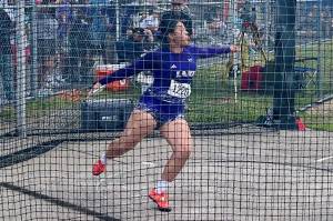 Lake Stevens junior Keira Isabelle Tupua winds up to throw the discus at the WIAA Track & Field State Championships in Tacoma, Washington on May 30, 2025. (Joe Pohoryles / The Herald)